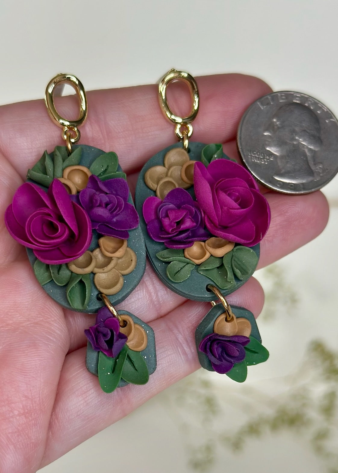 Floral Lore Earrings – Thorn & Gold Palette | Open Oval Stud
