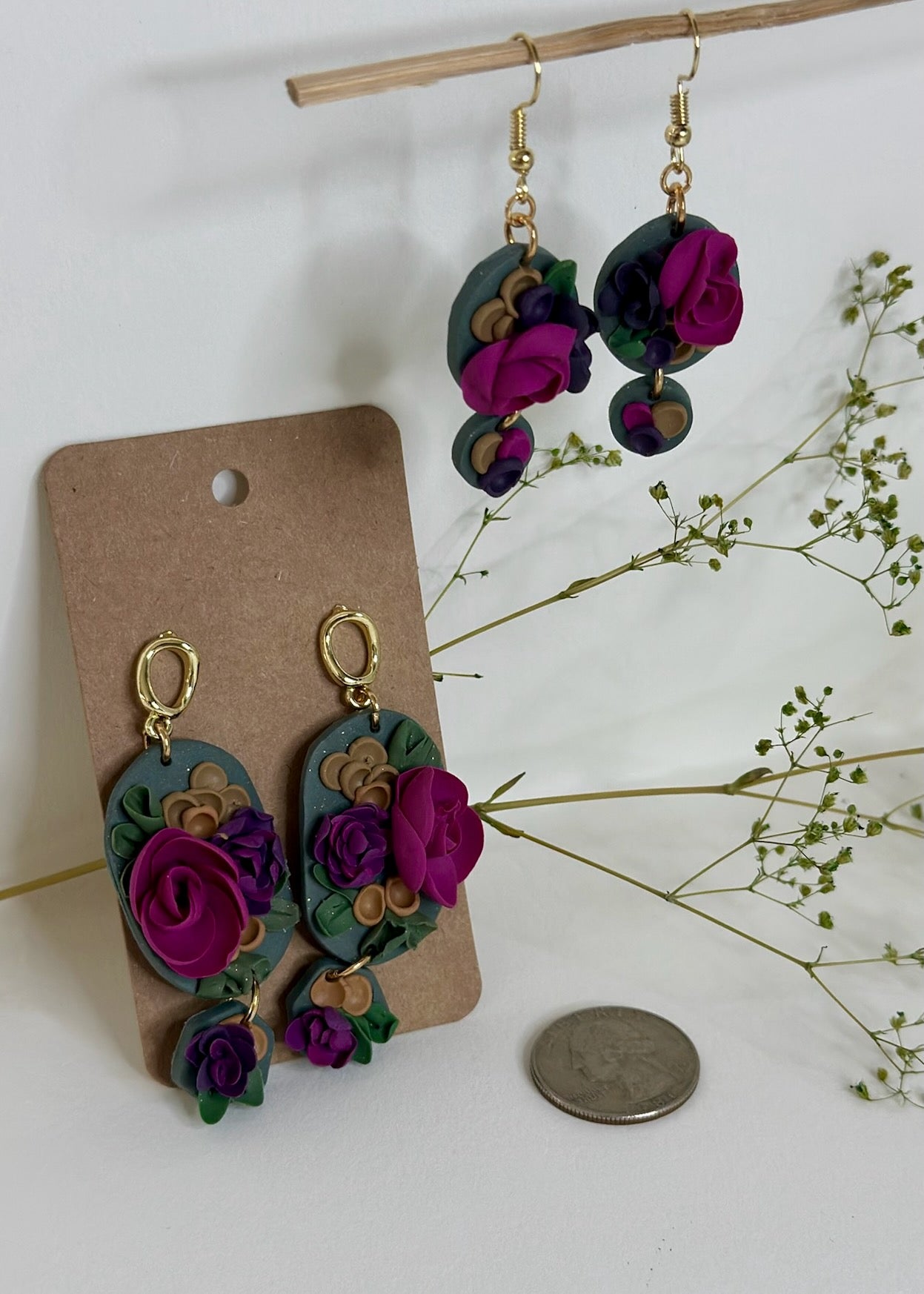 Floral Lore Earrings – Thorn & Gold Palette | Open Oval Stud