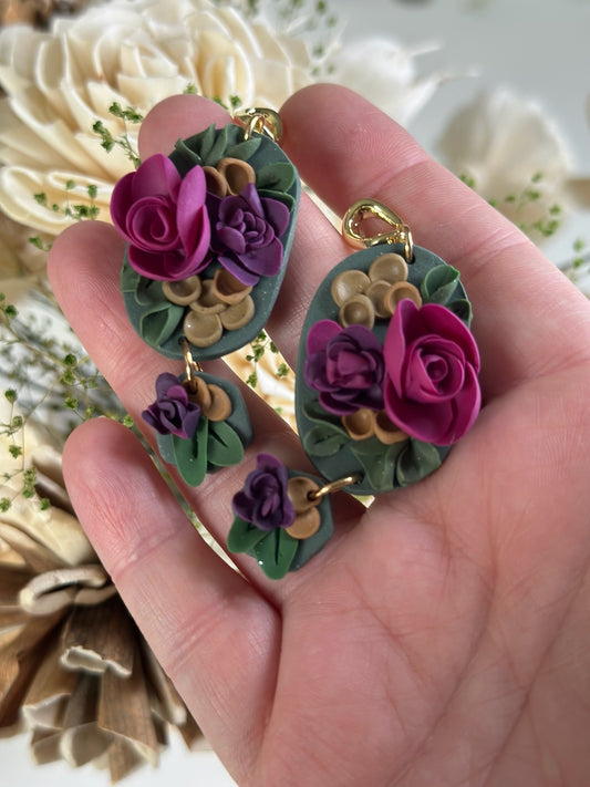 Floral Lore Earrings – Thorn & Gold Palette | Open Oval Stud